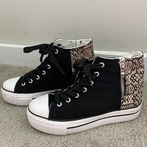 Black Snakeskin Platform High Top Sneakers